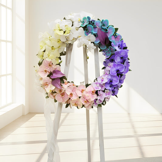 格蘭花店 - 白事花圈 (馬卡龍蝴蝶蘭及其他襯花) [FW026] 喪禮 殯儀 告別式 追思會