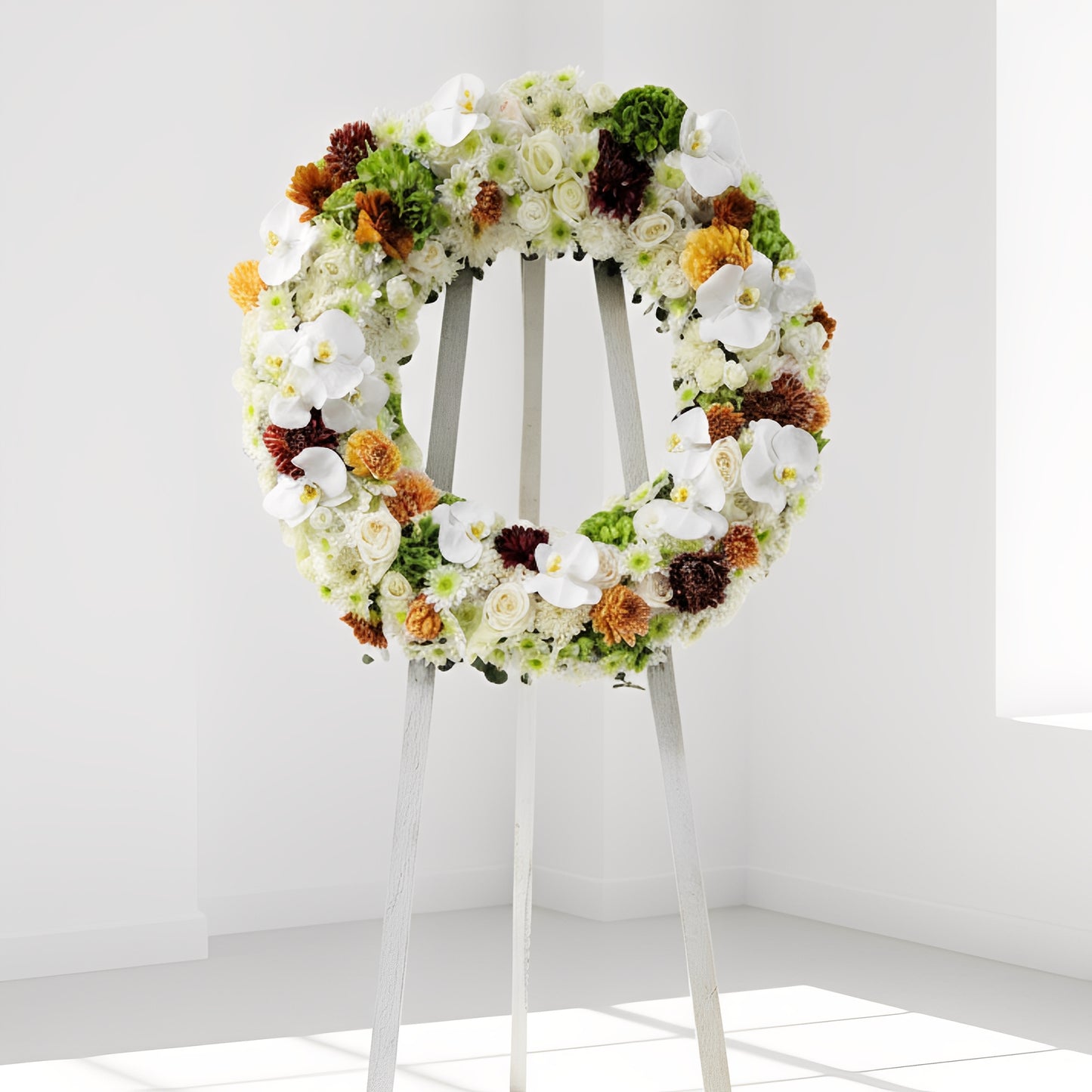 格蘭花店 - 白事花圈 (玫瑰、桔梗、大理花、小菊、菊花、蝴蝶蘭、繡球花及其他襯花) [FW027] 喪禮 殯儀 告別式 追思會