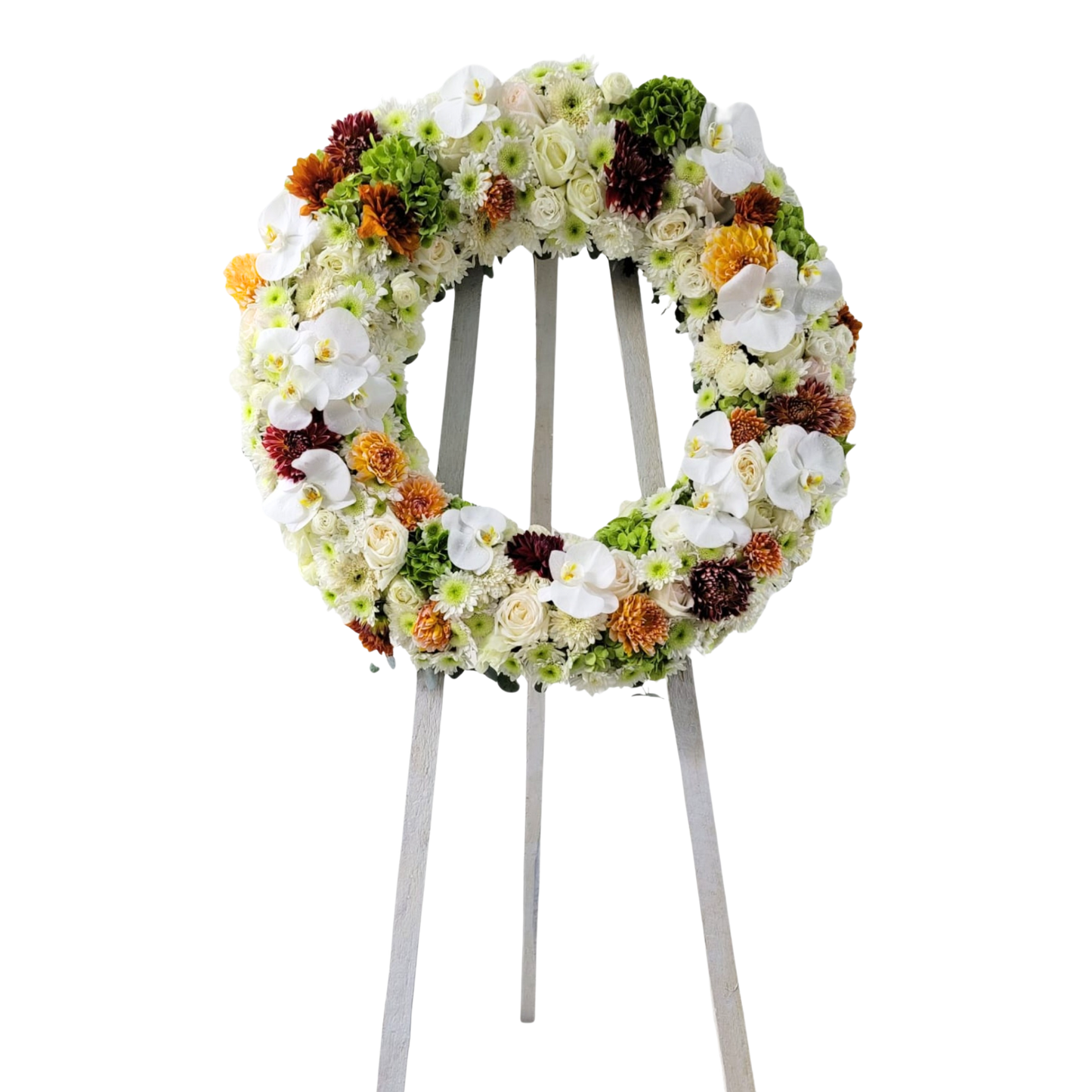 格蘭花店 - 白事花圈 (玫瑰、桔梗、大理花、小菊、菊花、蝴蝶蘭、繡球花及其他襯花) [FW027] 喪禮 殯儀 告別式 追思會