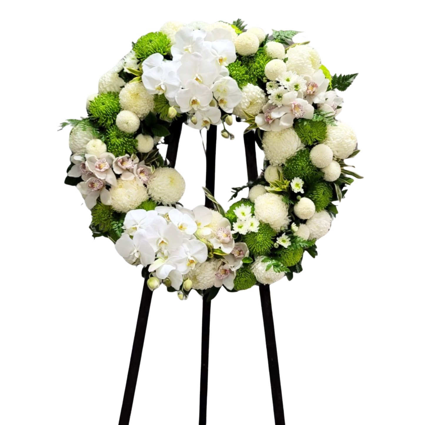 格蘭花店 - 白事花圈 (玫瑰、桔梗、乒乓菊、西施菊、大波菊、蝴蝶蘭及其他襯花) [FW035] 喪禮 殯儀 告別式 追思會