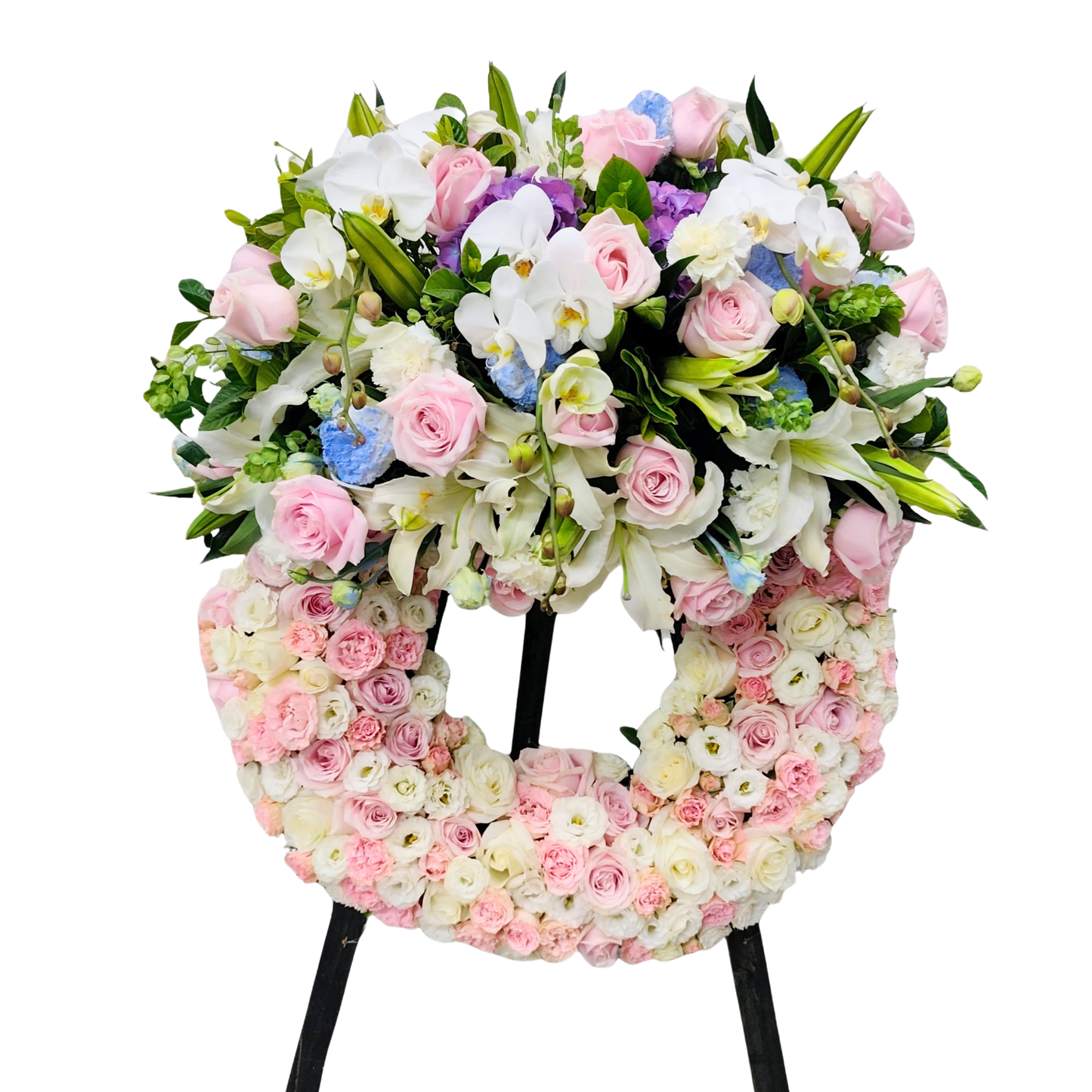 格蘭花店 - 白事花圈 (玫瑰、桔梗、蝴蝶蘭、繡球花、百合及其他襯花) [FW26406]