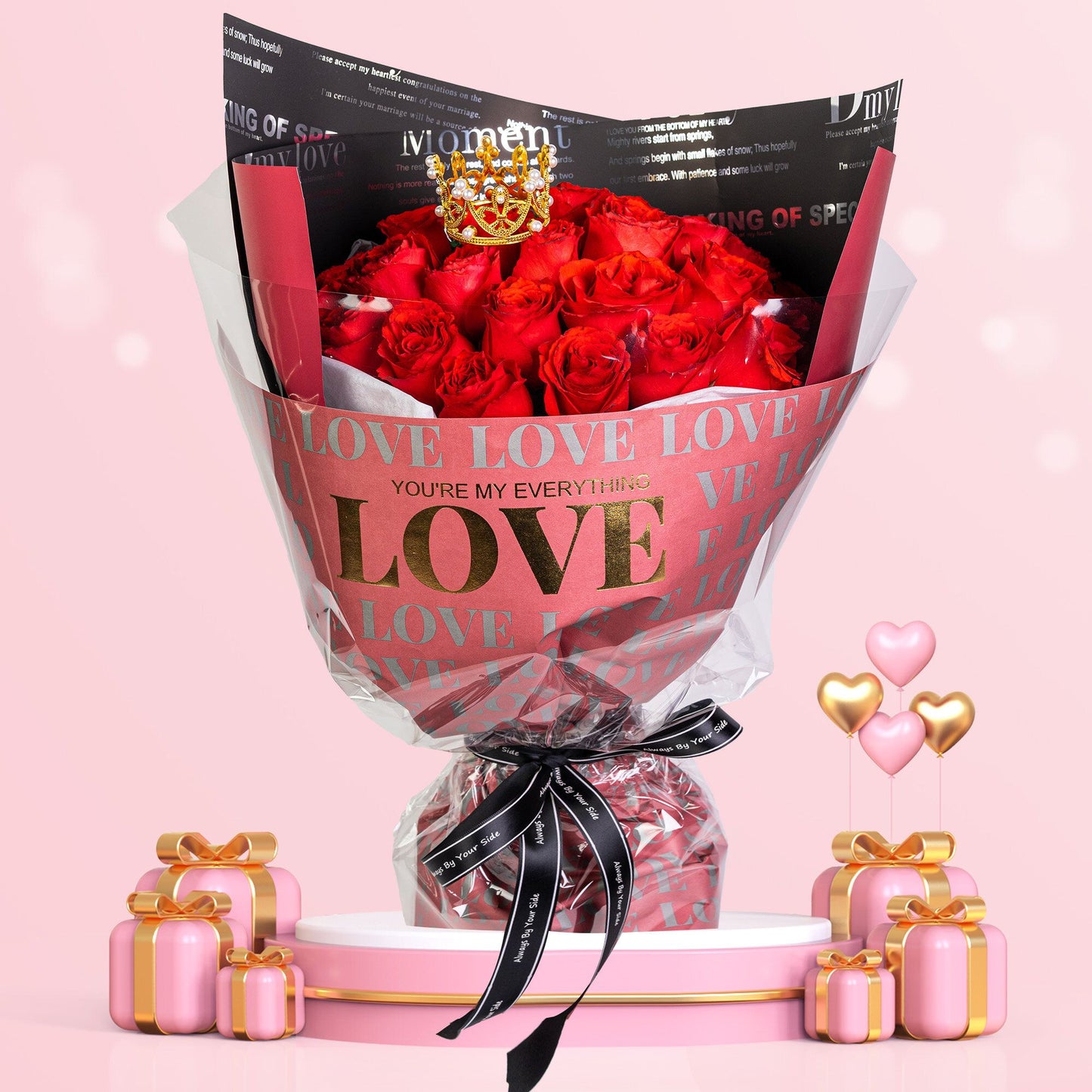 格蘭花店 - 鮮花花束 (A級紅玫瑰30枝及襯花) [GF00081]