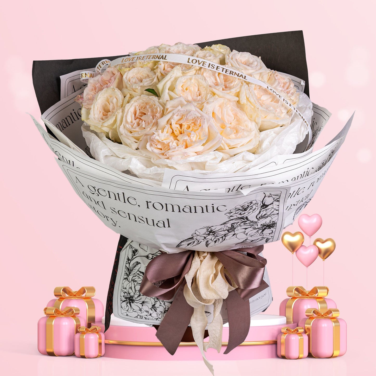 格蘭花店 - 鮮花花束 (荔枝玫瑰20枝及襯花) [GF00082]