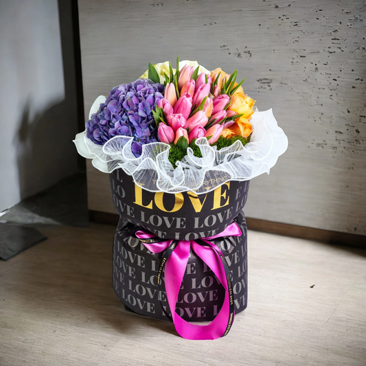 格蘭花店 - 鮮花花束 (鬱金香20枝＋繡球花、小玫瑰及襯花) [GF00083]