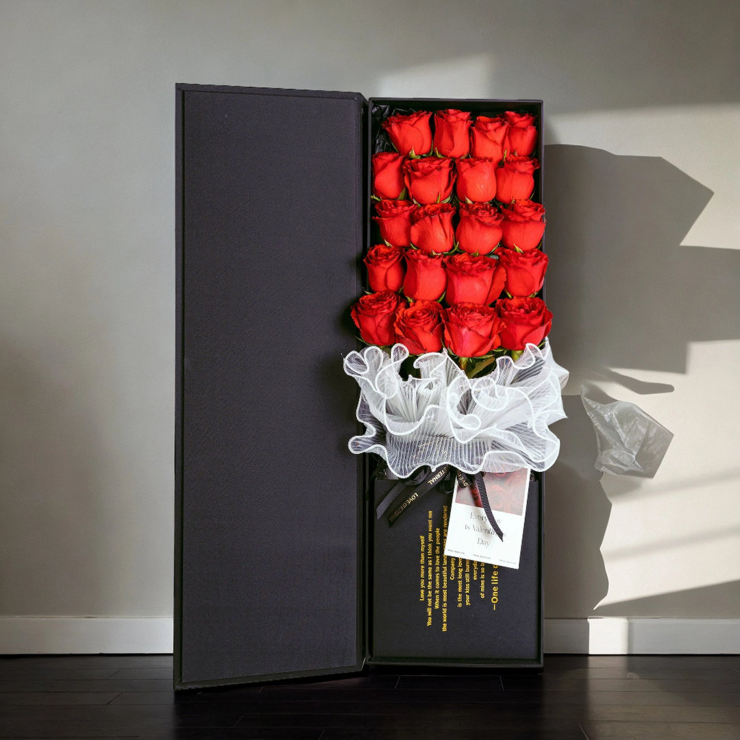 格蘭花店 - 長方形鮮花花盒 (A級紅玫瑰20枝，配襯高級禮盒) [GF00085]