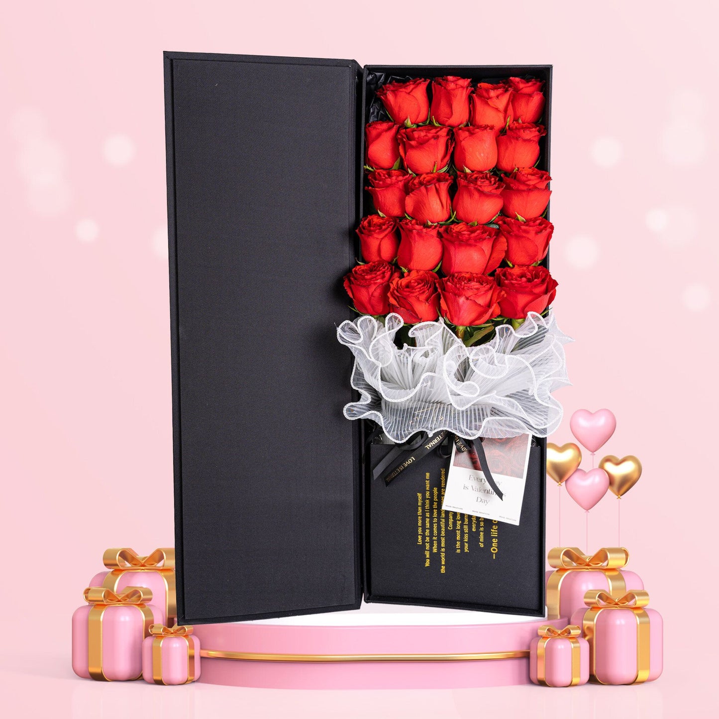 格蘭花店 - 長方形鮮花花盒 (A級紅玫瑰20枝，配襯高級禮盒) [GF00085]