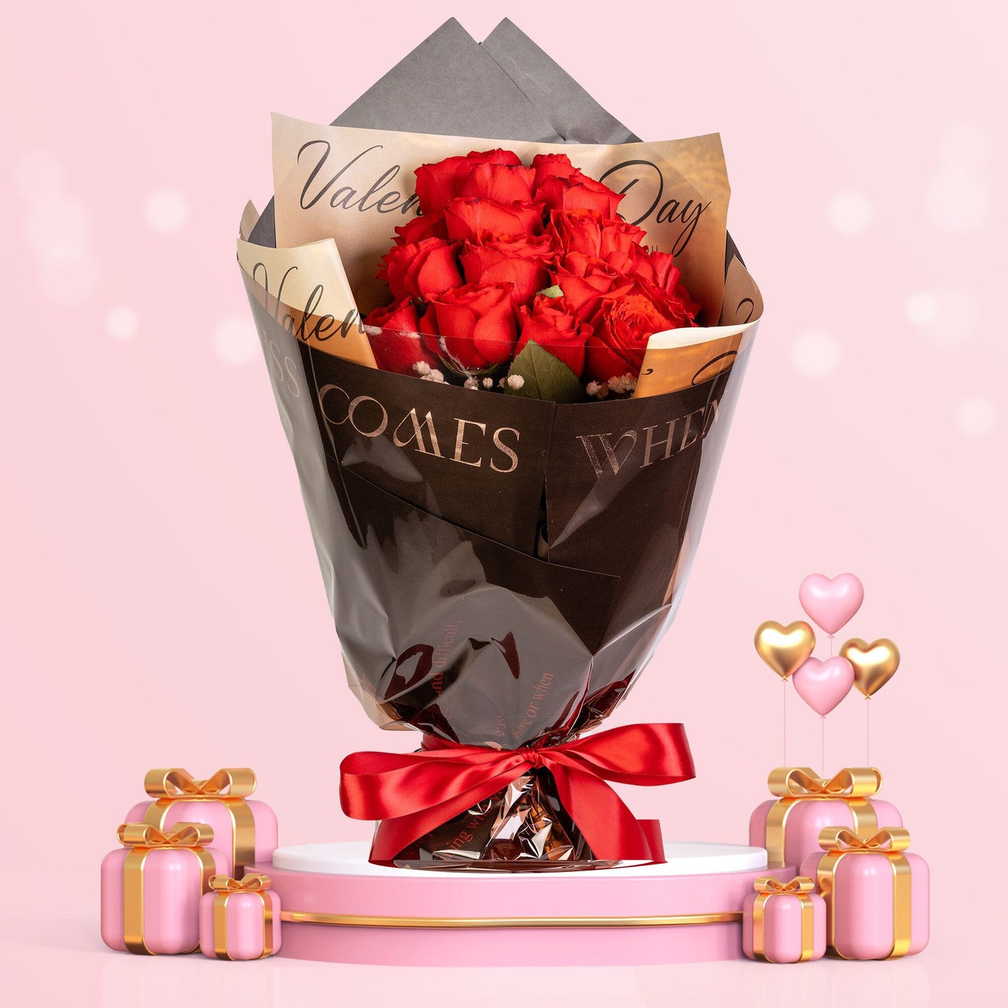 格蘭花店 - 鮮花花束 (紅玫瑰18枝＋滿天星及襯花) [GF00093]