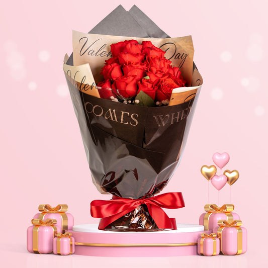 格蘭花店 - 鮮花花束 (紅玫瑰18枝＋滿天星及襯花) [GF00093]