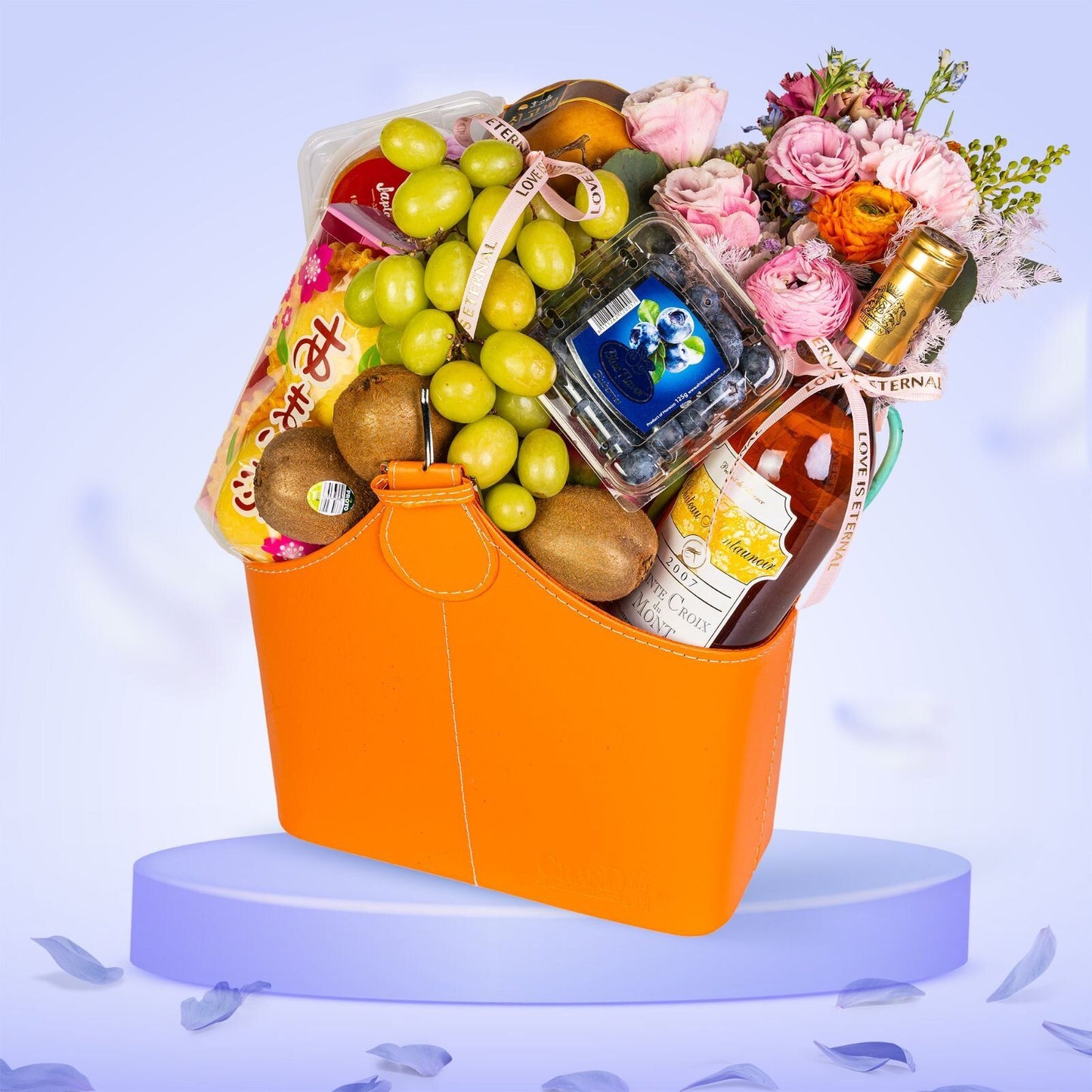 格蘭花店 - 鮮花生果禮籃 果籃 花籃 (小花束、法國甜酒、水果組合) [GF00105]