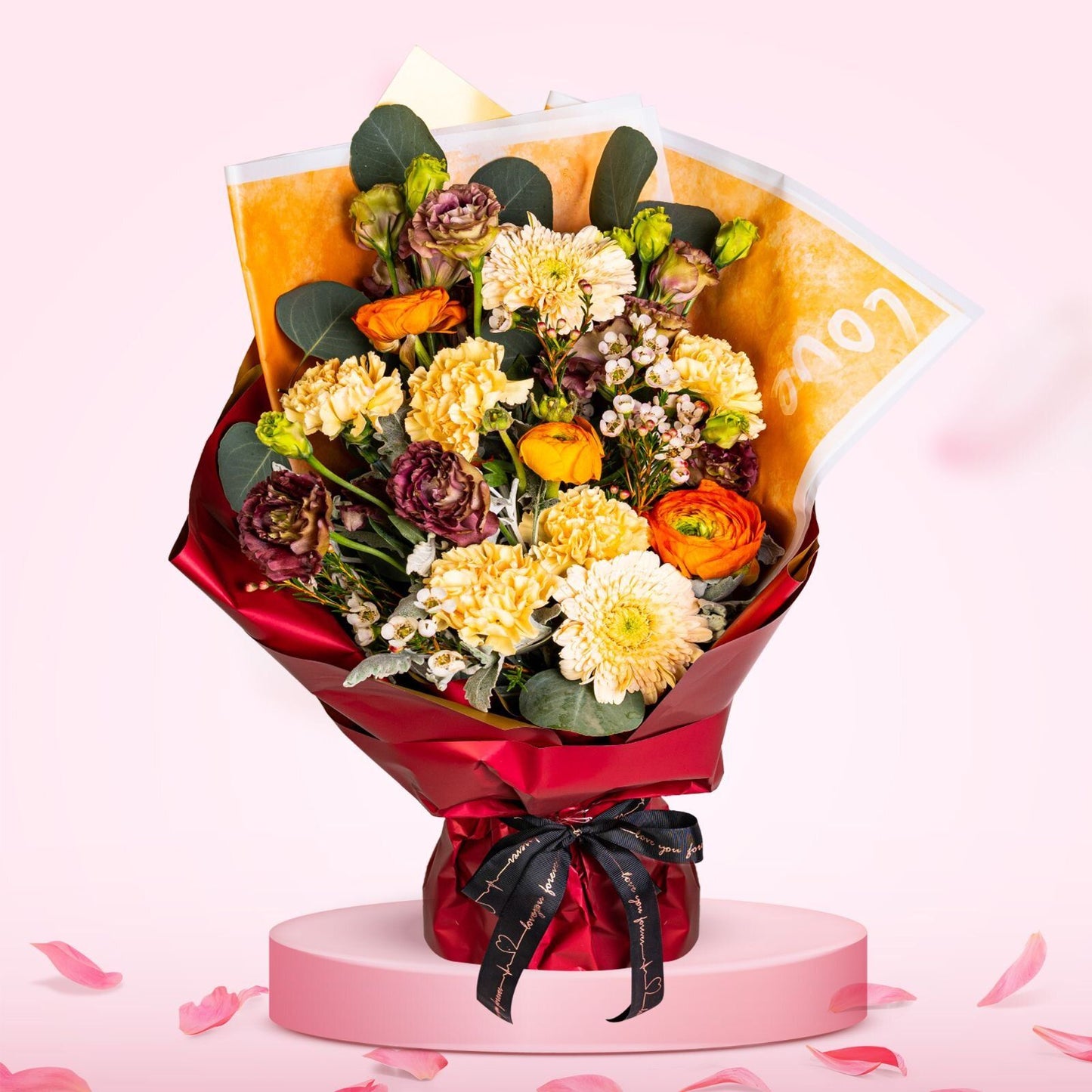 格蘭花店 - 鮮花花束 (康乃馨6支、太陽花、桔梗、小牡丹及其它襯花) [GF00112]