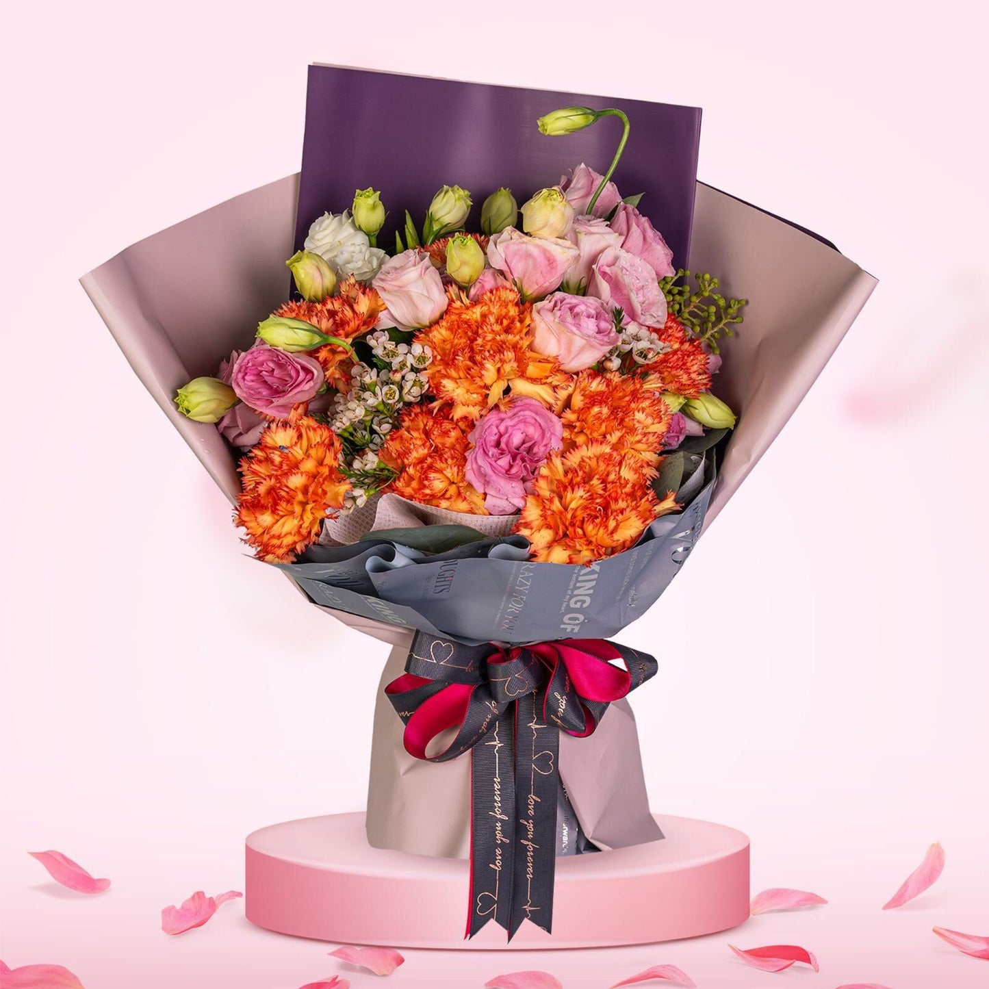 格蘭花店 - 鮮花花束 (康乃馨9支、桔梗、臘梅、小足球、米娜葉) [GF00119]