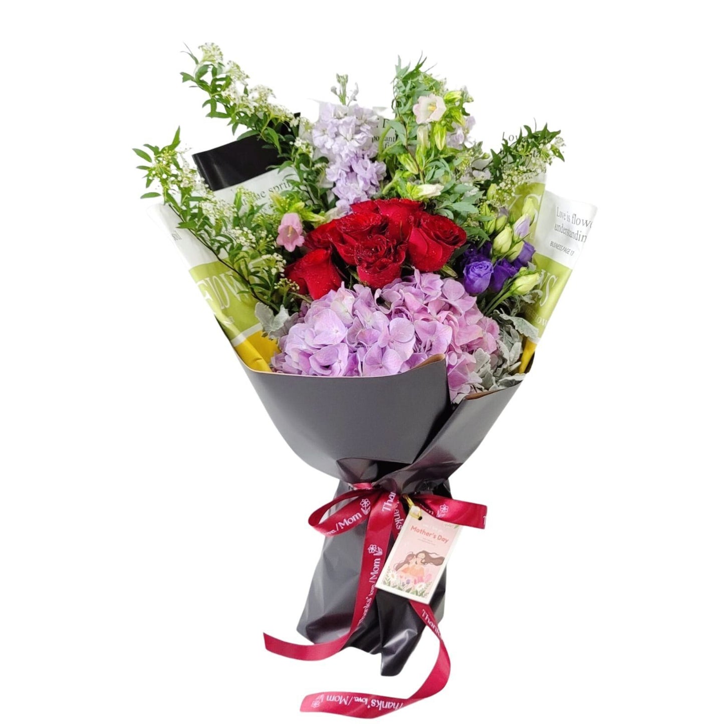 格蘭花店 - 鮮花花束 (繡球、玫瑰、日本麝香、小繡球、風鈴草、蟲蟲草、康乃馨、尤加利) [GF00127]