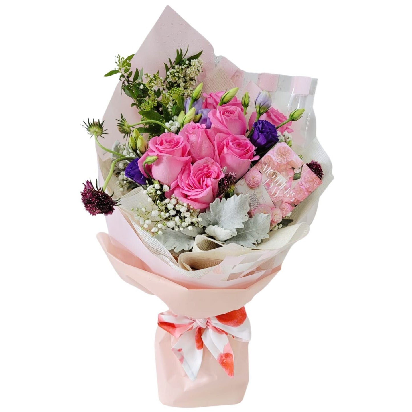 格蘭花店 - 鮮花花束 (粉玫瑰9支、滿天星、桔梗、蟲蟲草、小繡球、銀葉菊) [GF00133]