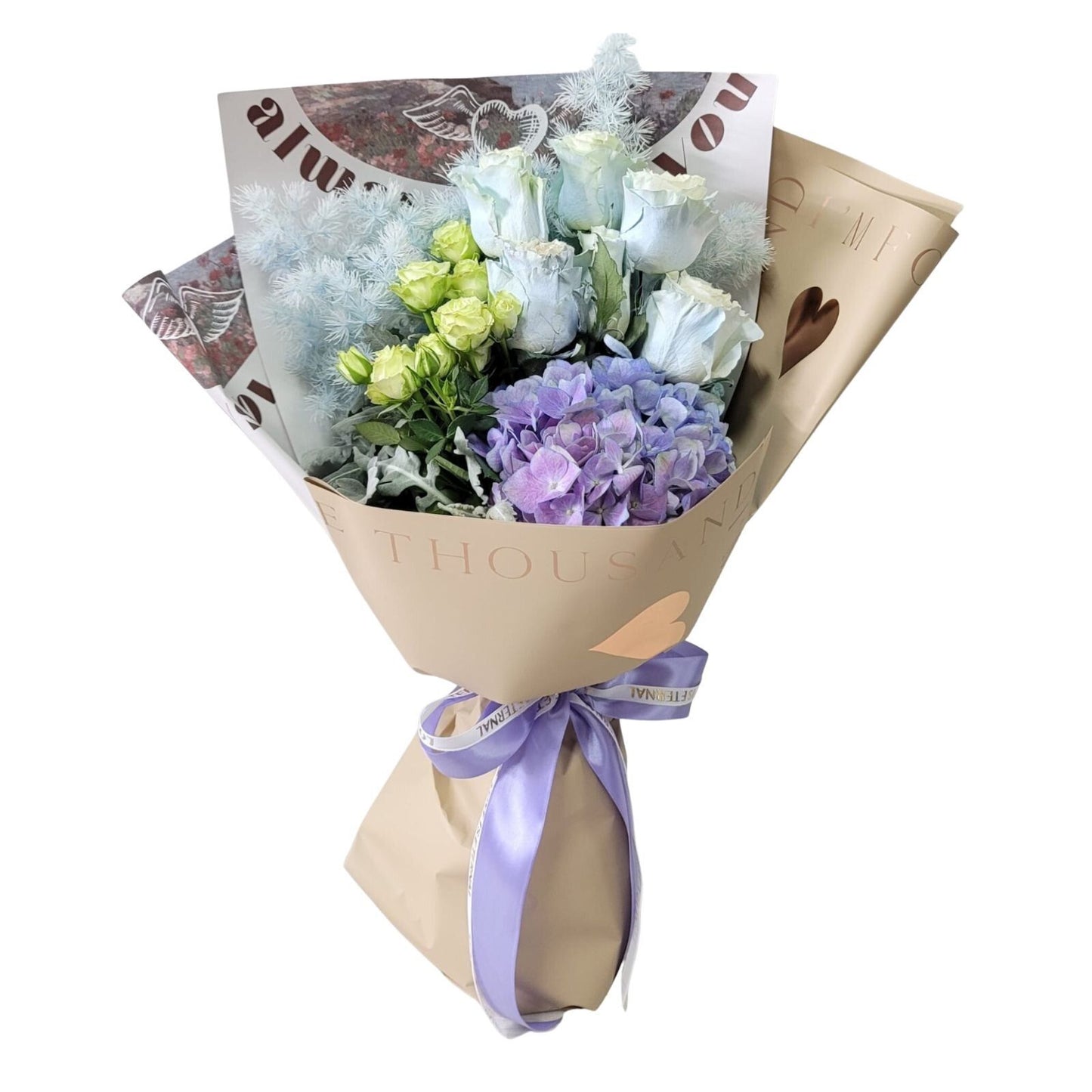 格蘭花店 - 鮮花花束 (厄瓜多爾玫瑰半打、绣球花、小玫瑰及襯花) [GF00135]