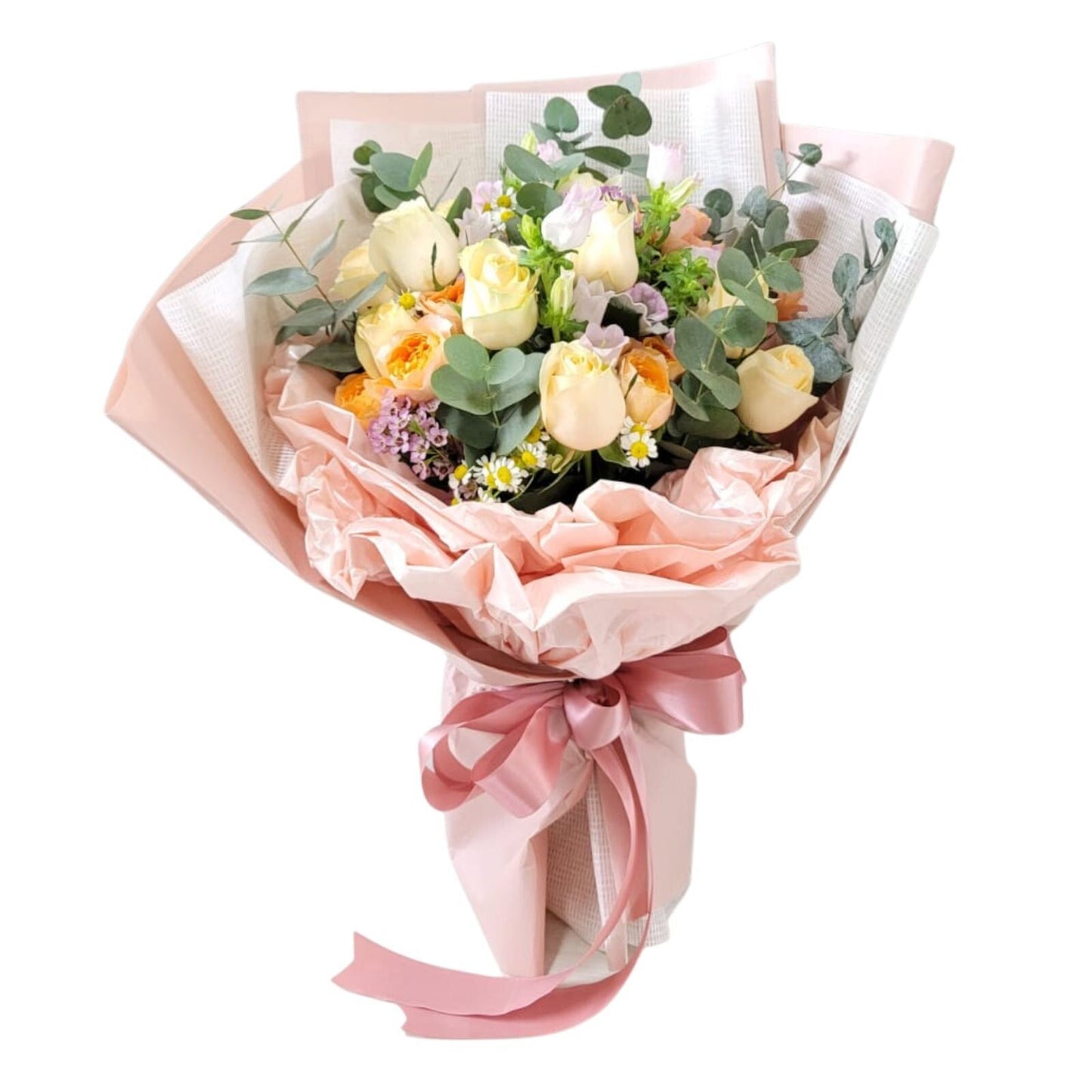 格蘭花店 - 鮮花花束 (香檳玫瑰、小玫瑰、風鈴、立梅、葉上花及襯花) [GF00149]