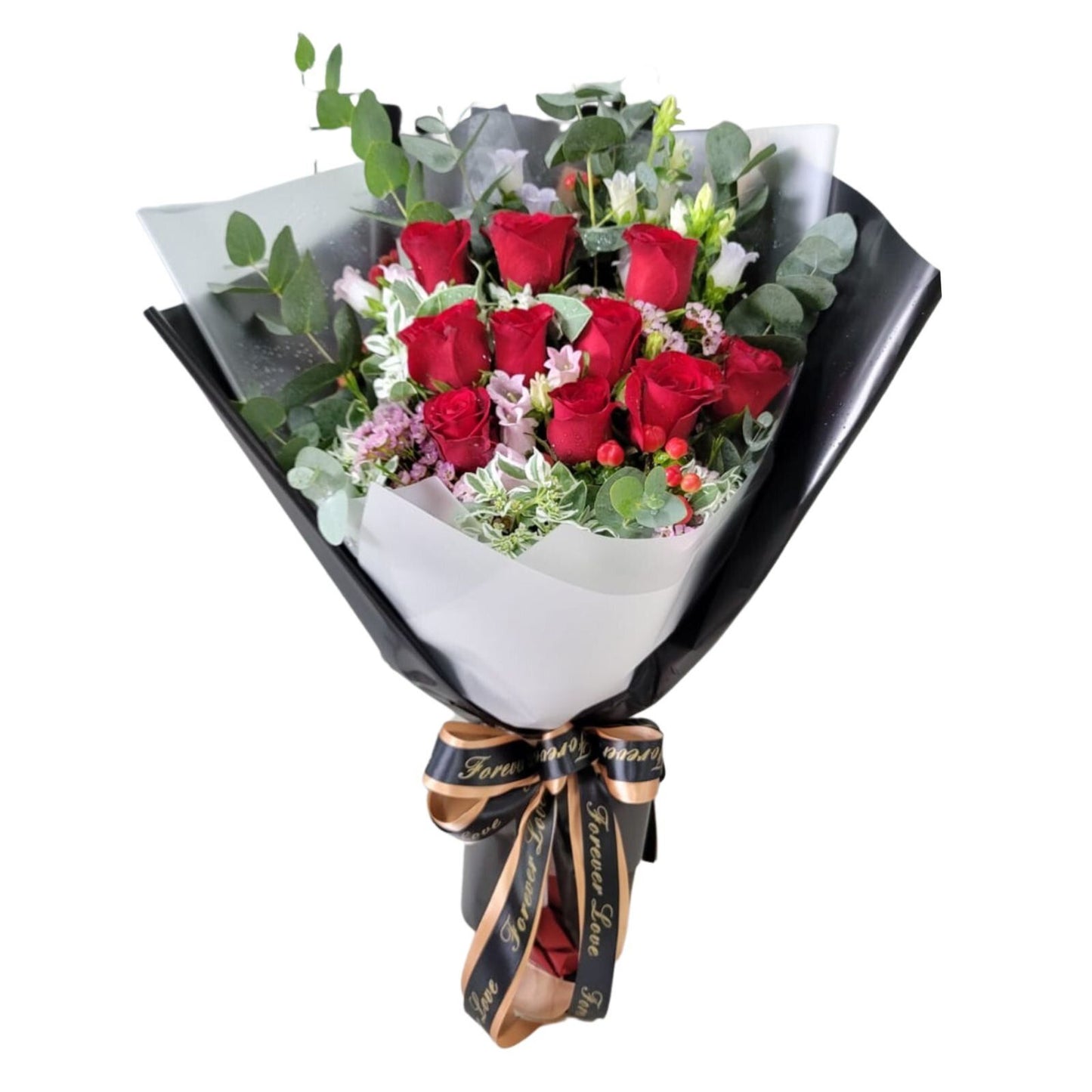 格蘭花店 - 鮮花花束 (紅玫瑰、紅豆、葉上花、立梅、風鈴、葉上花及襯花) [GF00150]