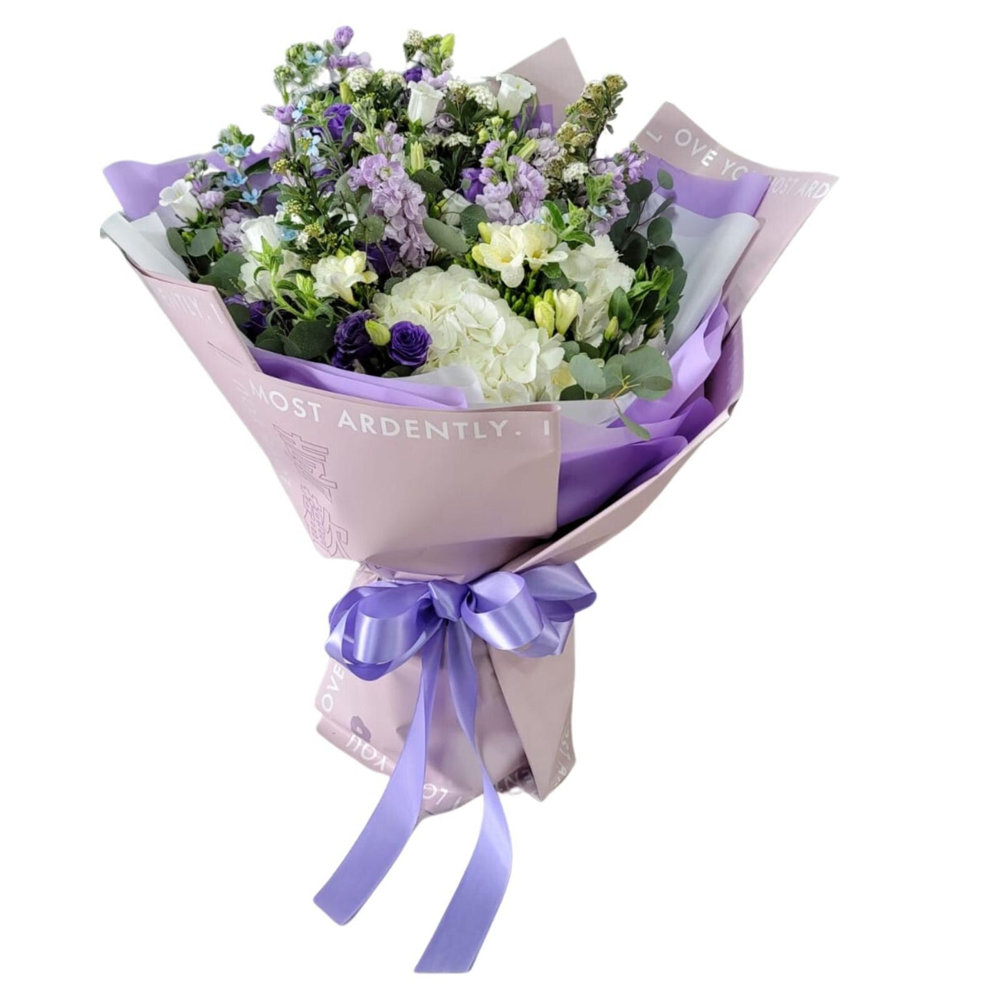 格蘭花店 - 鮮花花束 (繡球花、日本謝香、香雪蘭、桔梗、尤加利葉及襯花) [GF00152]