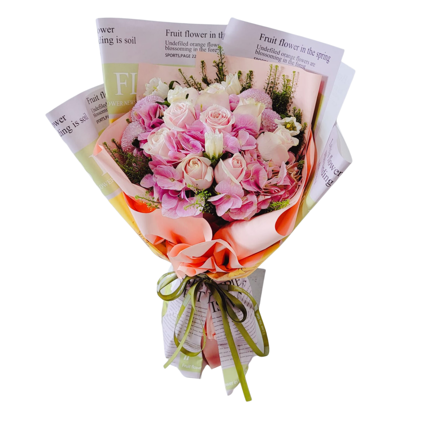 格蘭花店 - 鮮花花束 (繡球花及玫瑰襯花) [GF00158]