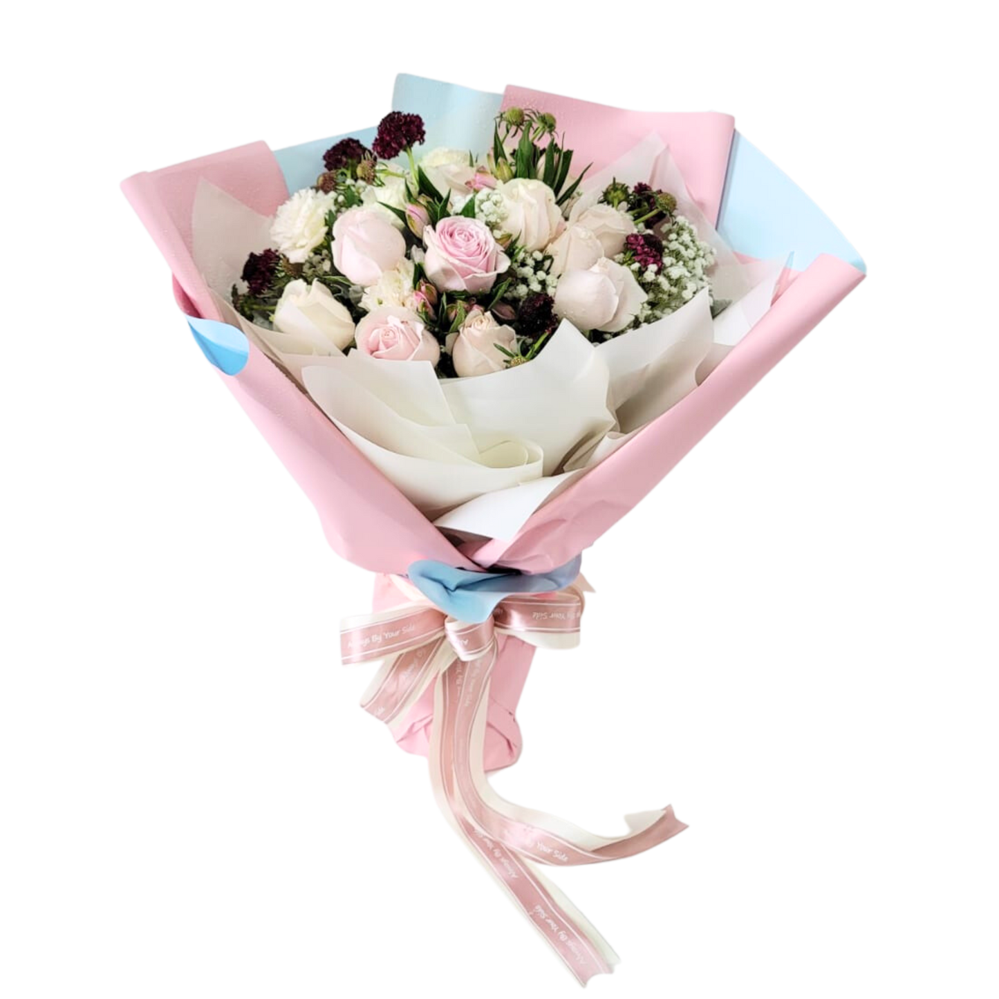 格蘭花店 - 鮮花花束 (18支粉玫瑰、滿天星及襯花) [GF00161]