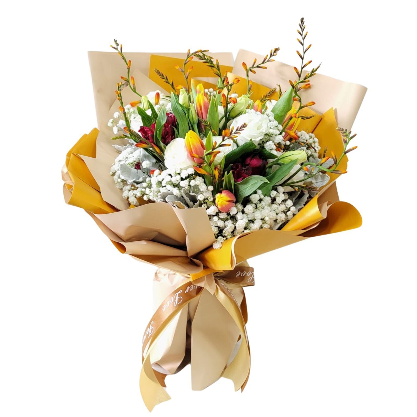 格蘭花店 - 鮮花花束 (鬱金香10枝、火焰蘭、滿天星、白玫瑰、桔梗等) [GF00177]