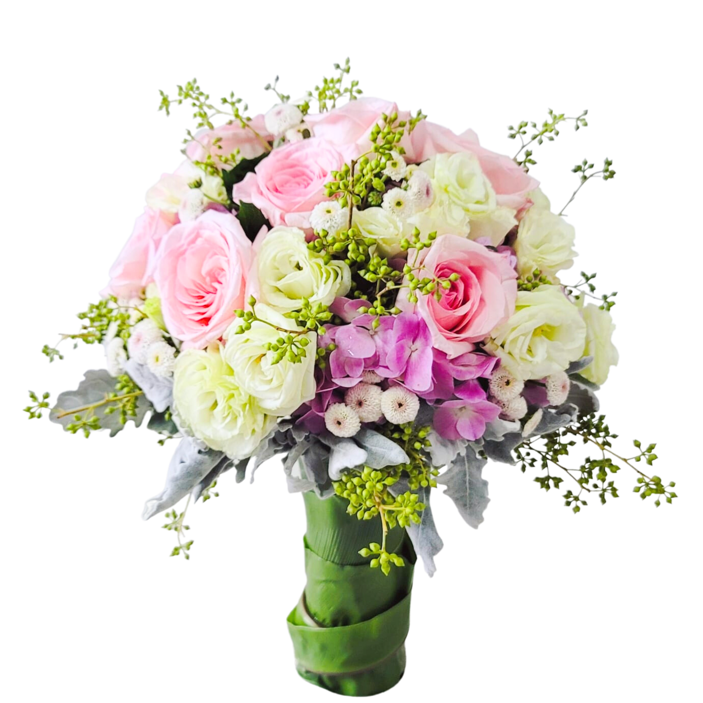 格蘭花店 - 結婚花球 / 新郎哥襟花花材 (花園玫瑰11枝、青髮桔梗、粉繡球花等) [GF00191]