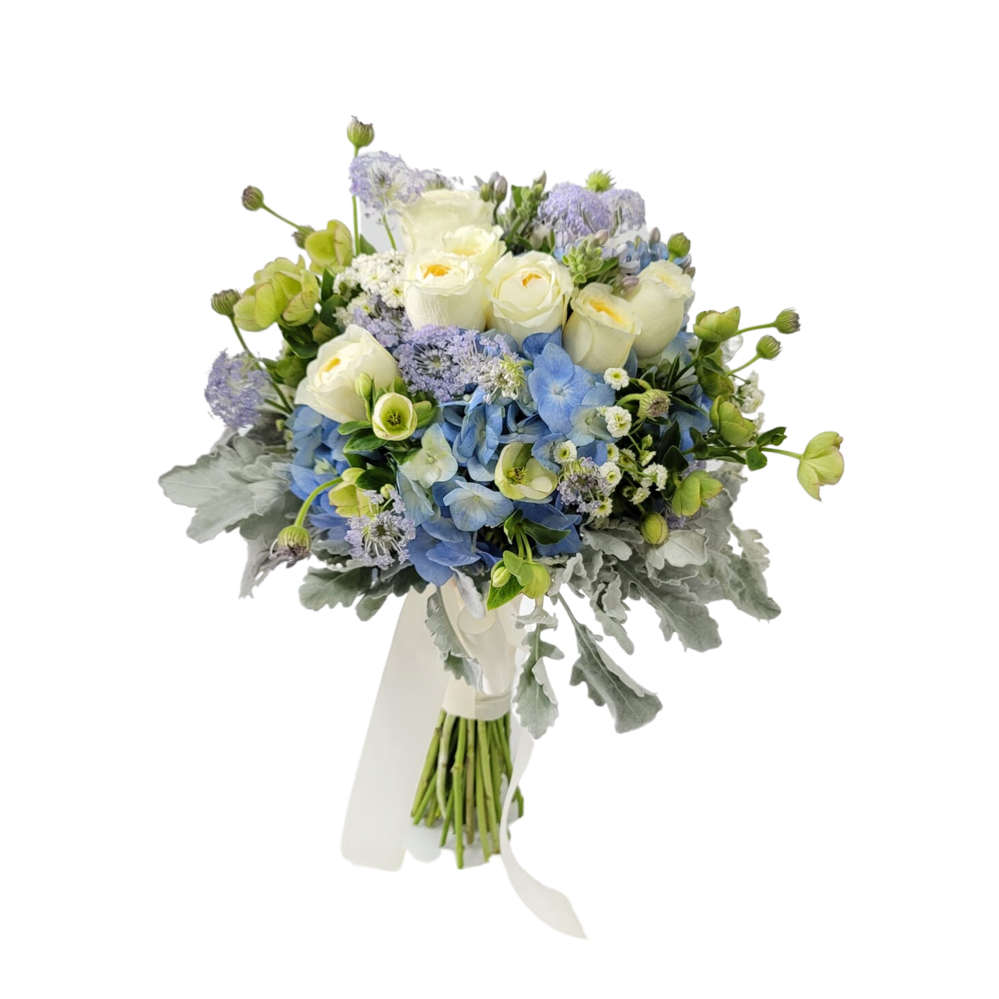 格蘭花店 - 法式結婚花球 / 新郎哥襟花花材 (藍色繡球花、花園玫瑰、聖誕玫瑰等) [GF00192]