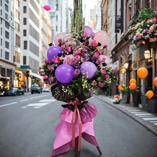 格蘭花店 - 開業慶典氣球花籃 (玫瑰、桔梗、飛燕草、百合及繡球花) [GF00198]