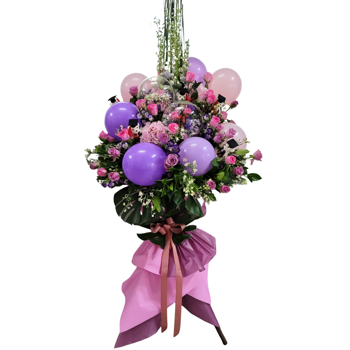 格蘭花店 - 開業慶典氣球花籃 (玫瑰、桔梗、飛燕草、百合及繡球花) [GF00198]
