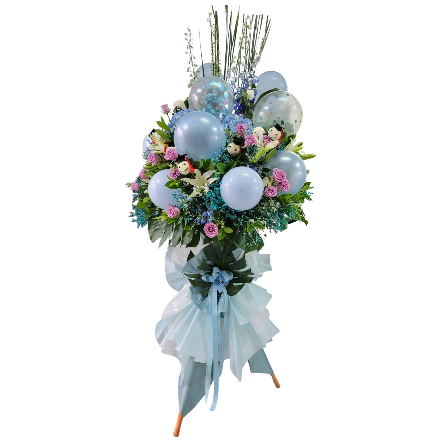 格蘭花店 - 開業慶典氣球花籃 (大飛燕草、繡球花、桔梗、滿天星、百合及玫瑰) [GF00199]
