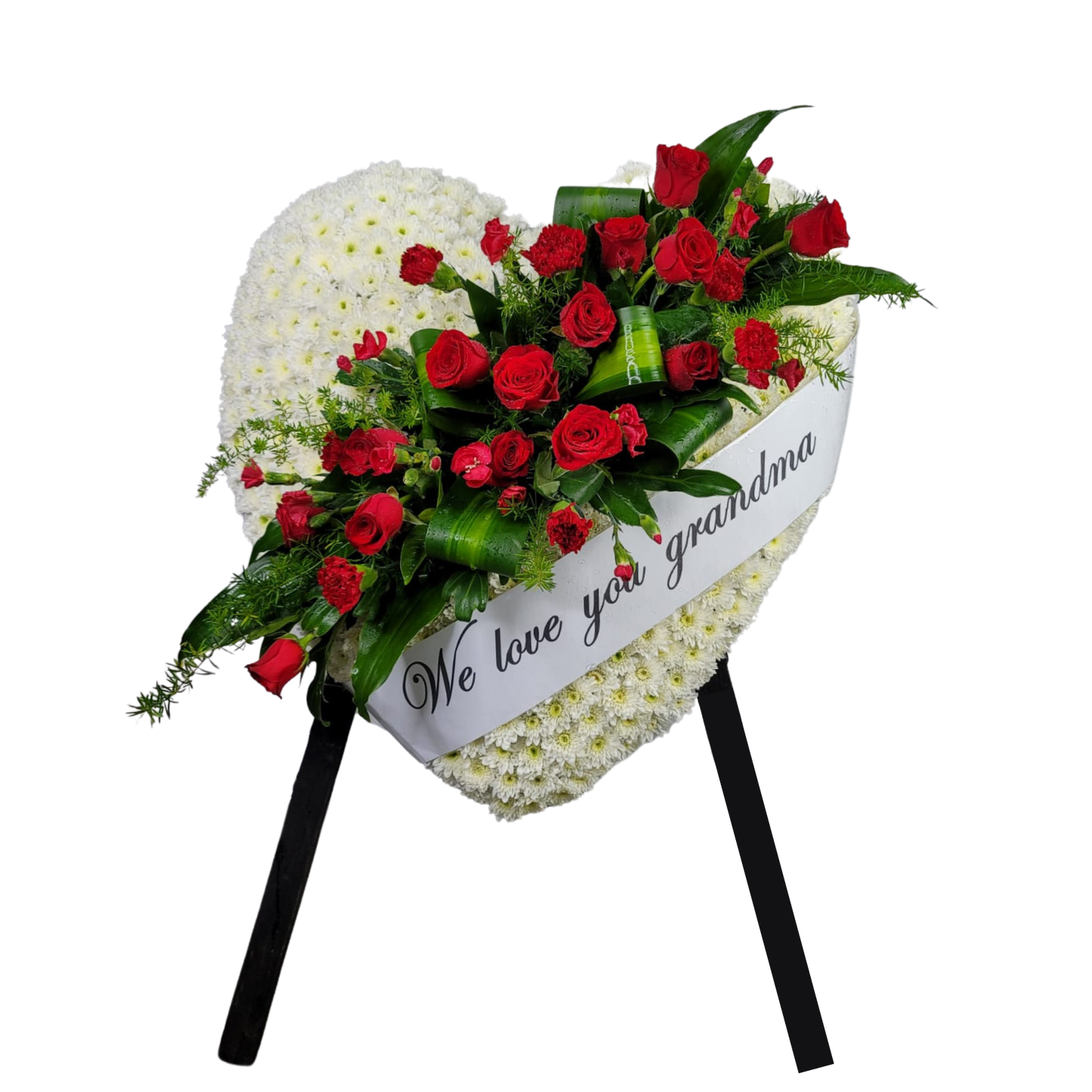 格蘭花店 - 心形帛事悼念花牌 (3-6呎) (小菊仔、玫瑰、小丁香及巴西鐵) [GF00200] 喪禮 殯儀 告別式 追思會