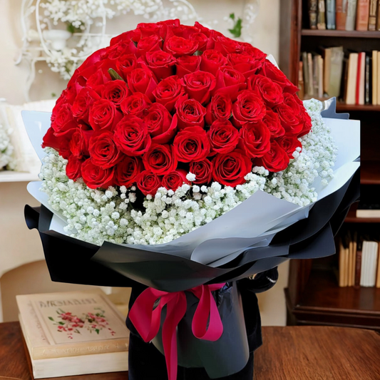 格蘭花店 - 鮮花求婚花束 (99支玫瑰及滿天星花) [GF00204]