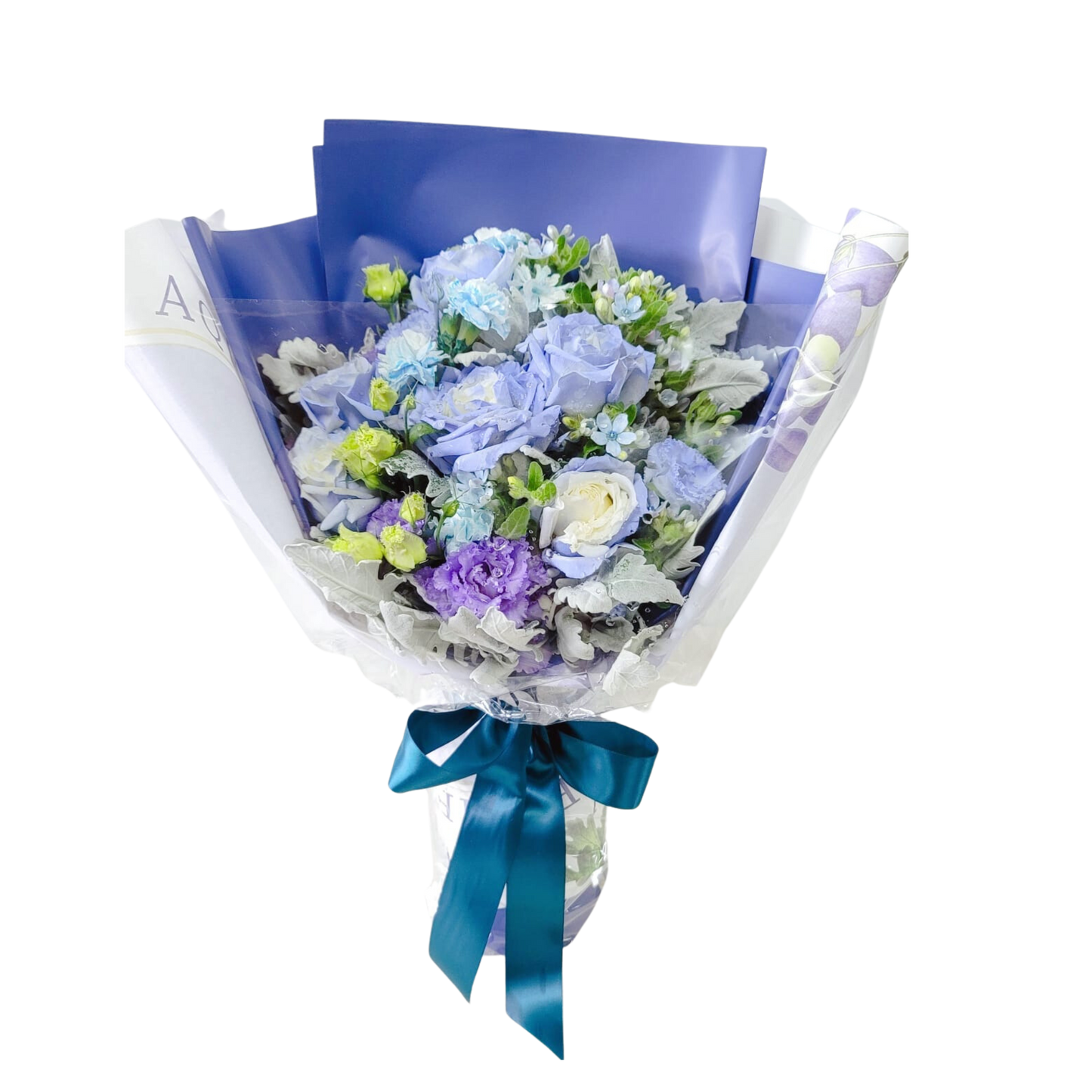格蘭花店 - 鮮花花束 (藍玫瑰9支，南星花、桔梗、米娜草等) [GF00212]
