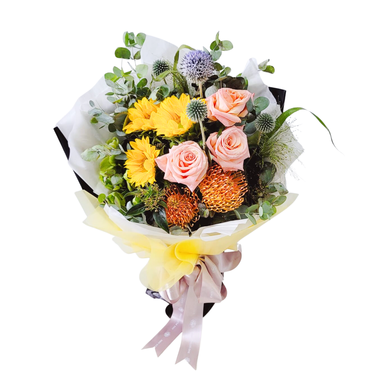 格蘭花店 - 鮮花花束 (煙花菊、玫瑰、向日葵、尤加利葉及藍星花等) [GF00216]