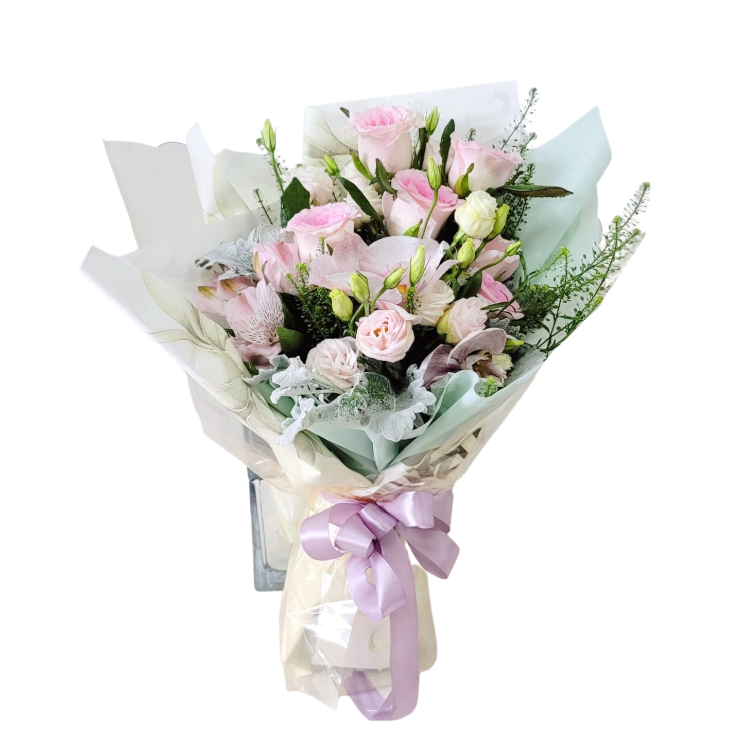 格蘭花店 - 鮮花花束 (蝴蝶蘭、玫瑰、桔梗、BB草及米娜葉) [GF00218]