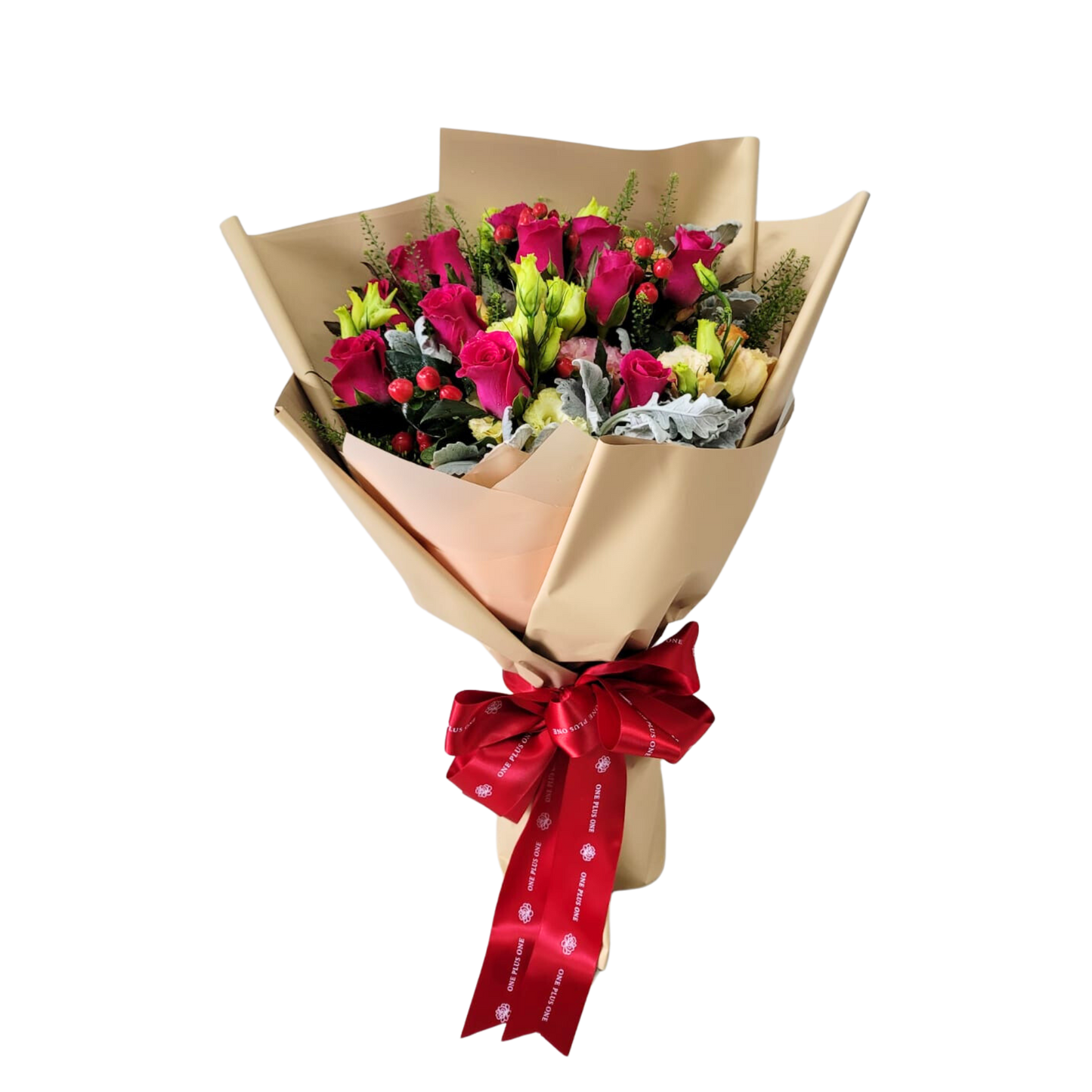 格蘭花店 - 鮮花花束 (紅玫瑰12支、桔梗、紅豆、BB草、小百合及米娜葉) [GF00221]