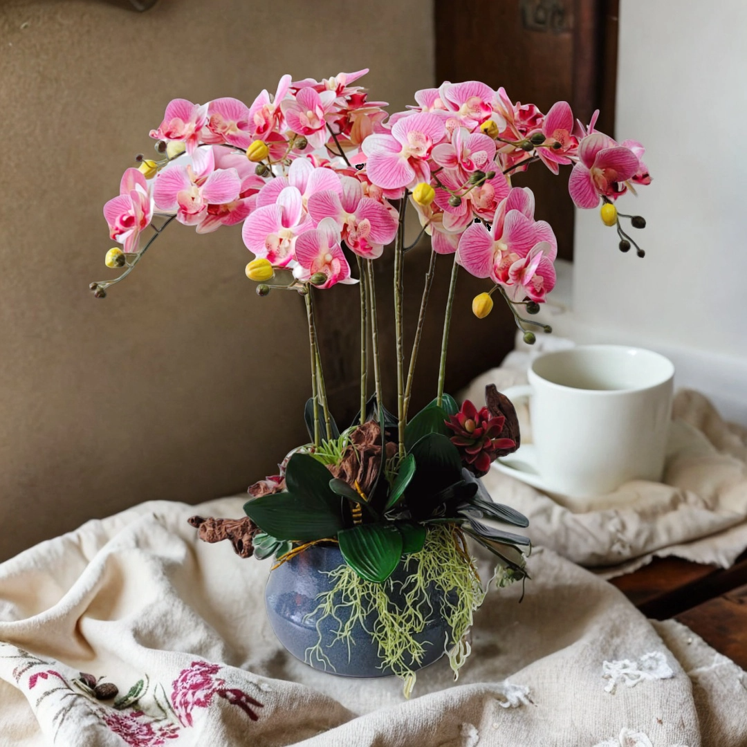 格蘭花店 - 仿真蝴蝶蘭絲花8棵 (粉紅色) [GF00224] 家居 寫字樓 新居入伙 新舖開張 送禮