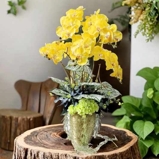 格蘭花店 - 仿真蝴蝶蘭絲花8棵 (黃色) [GF00226] 家居 寫字樓 新居入伙 新舖開張 送禮