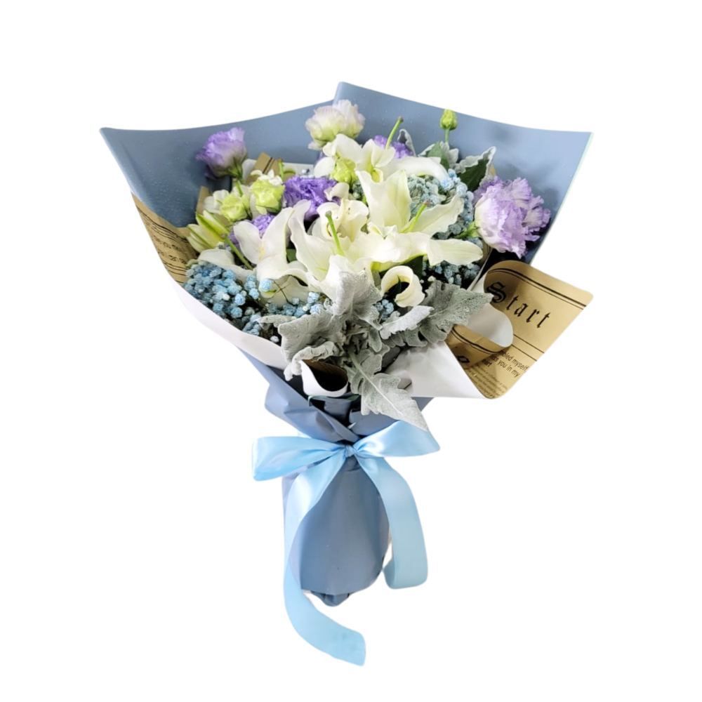 格蘭花店 - 鮮花花束 (西伯利亞6支、桔梗、滿天星、米娜葉) [GF00248]