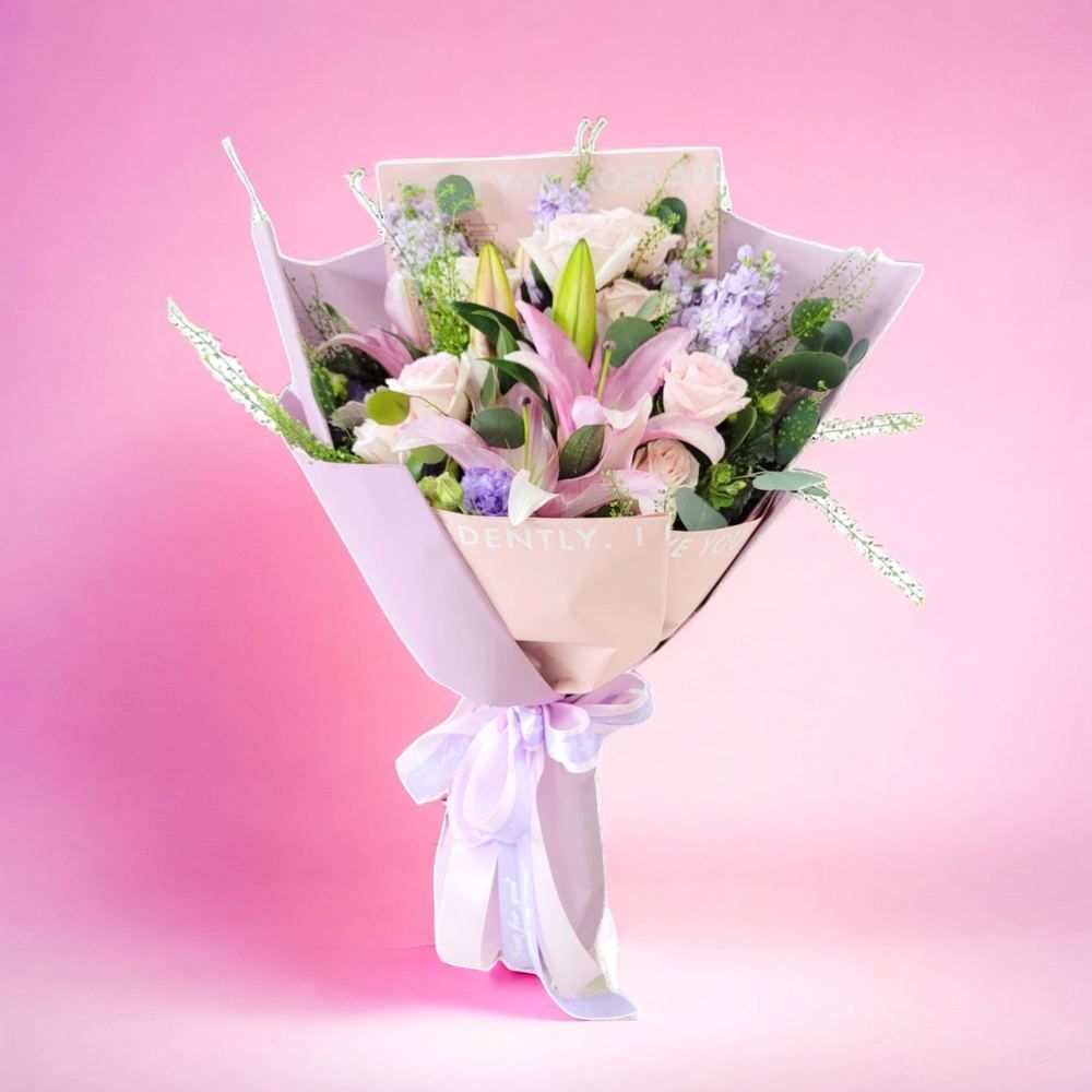 格蘭花店 - 鮮花花束 (11支玫瑰、3支百合、麝香、BB草、米娜葉) [GF00249]