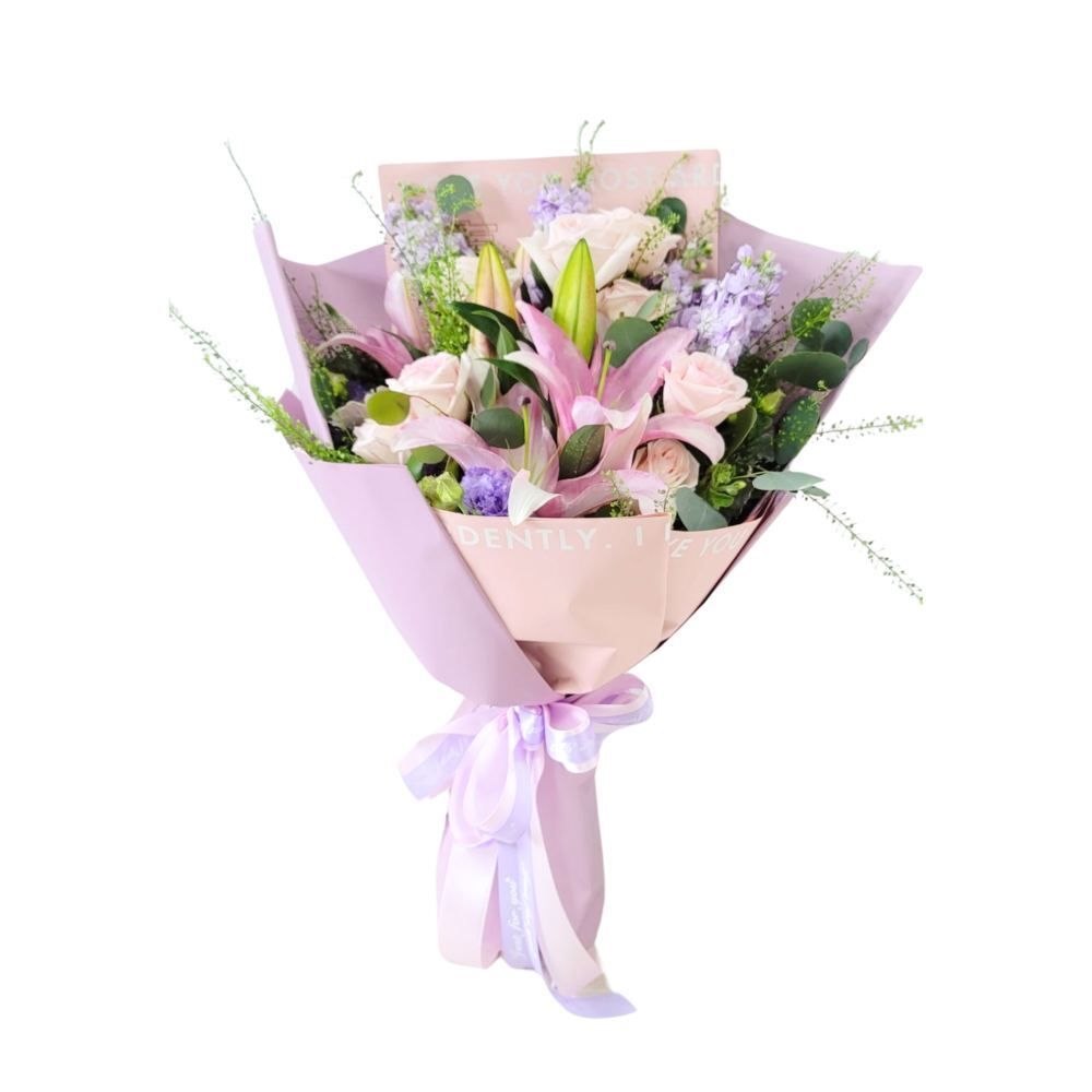 格蘭花店 - 鮮花花束 (11支玫瑰、3支百合、麝香、BB草、米娜葉) [GF00249]