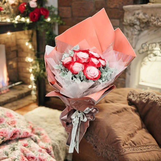 格蘭花店 - 鮮花花束 (玫瑰11支、尤加利葉、米娜等) [GF00259]