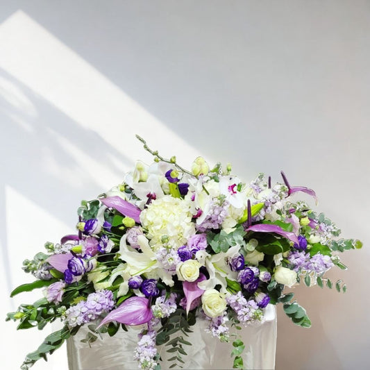 格蘭花店 - 棺面花 (約3呎) (繡球花、百合、玫瑰、麝香、尤加利葉、雀巢芒) [GF00276]