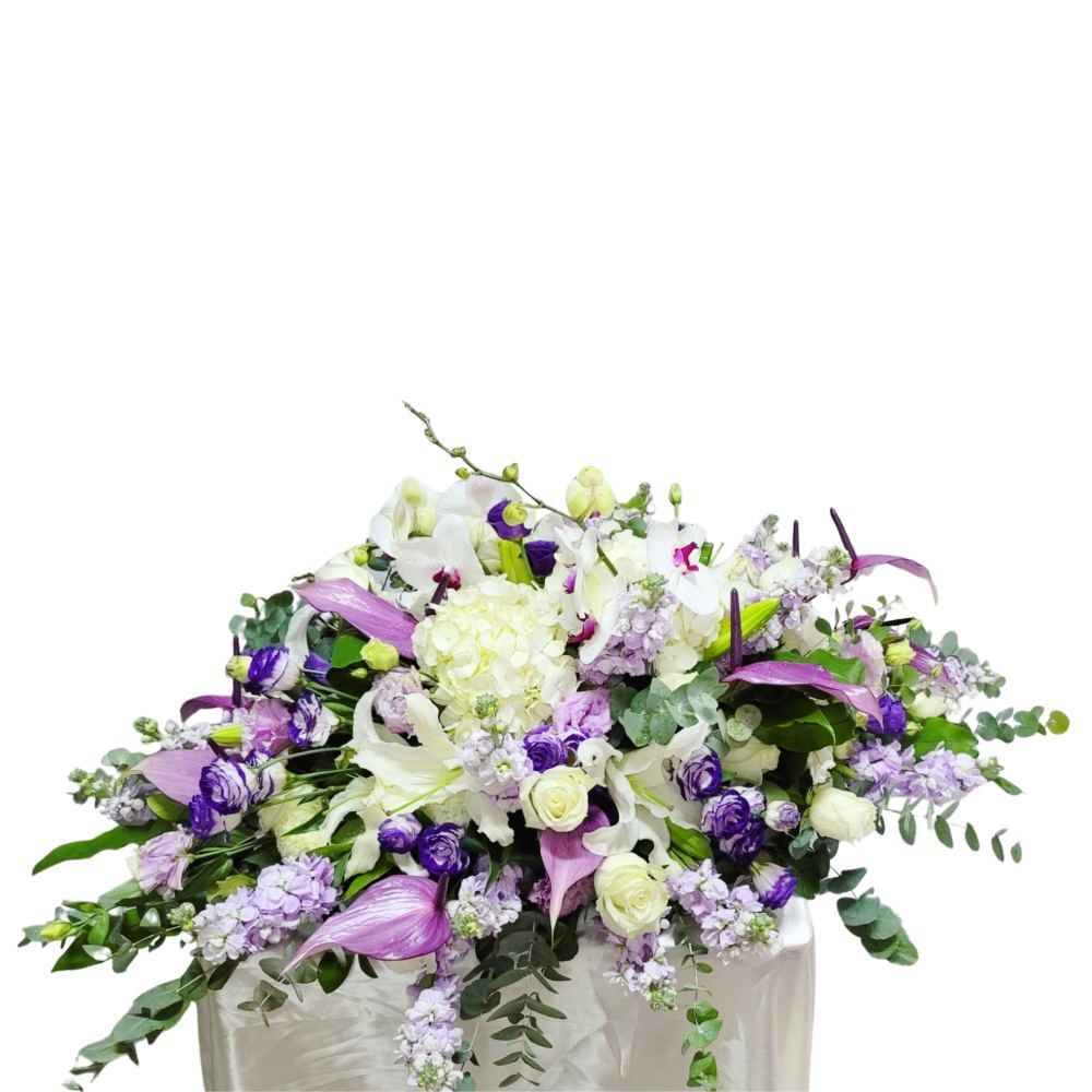 格蘭花店 - 棺面花 (約3呎) (繡球花、百合、玫瑰、麝香、尤加利葉、雀巢芒) [GF00276]