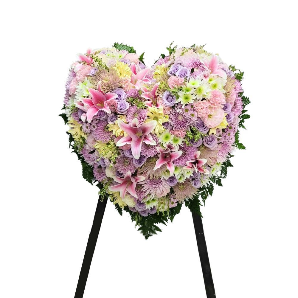 格蘭花店 - 帛事悼念心形花牌 (紅玫瑰50支、滿天星及其他襯花) [GF00289] 喪禮 殯儀 告別式 追思會