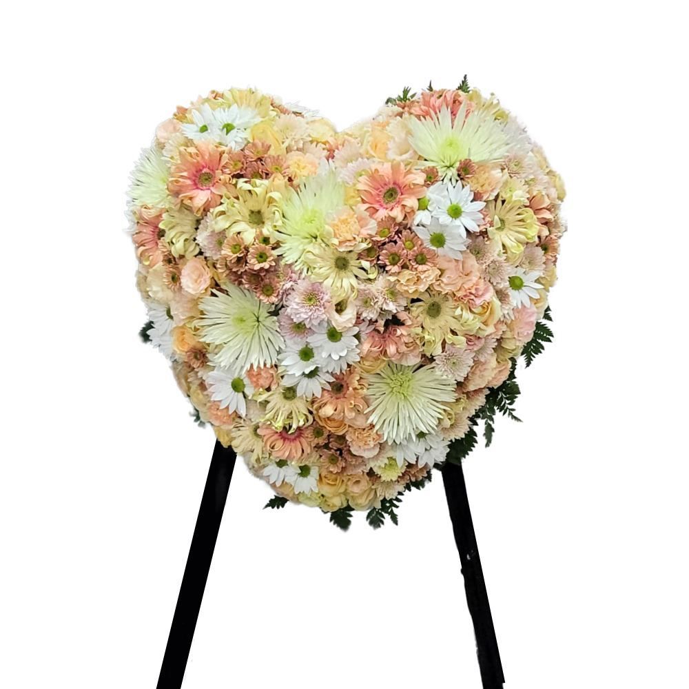 格蘭花店 - 心型花圈 (桔梗、太陽花、西施菊、小菊及其他襯花) [GF00290] 喪禮 殯儀 告別式 追思會