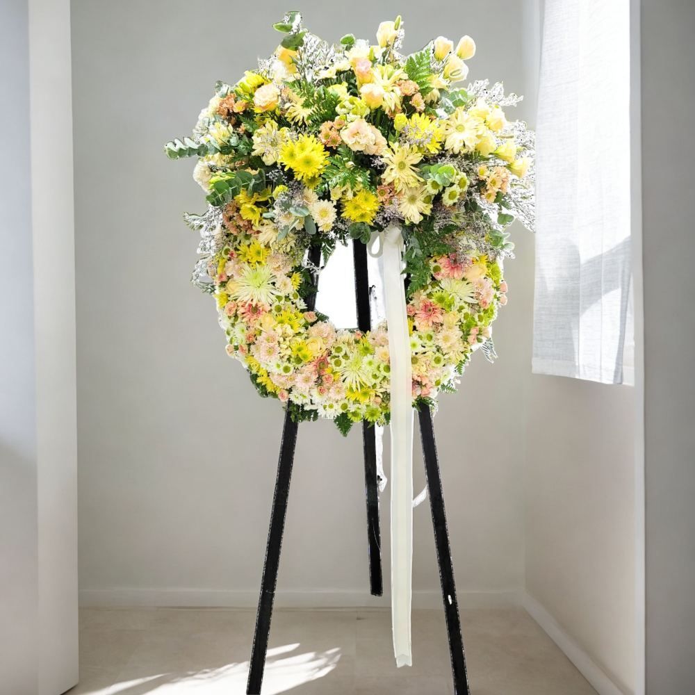 格蘭花店 - 帛事悼念花圈 (6尺高) [GF00291] 喪禮 殯儀 告別式 追思會