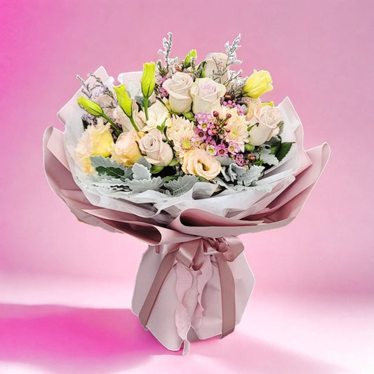 格蘭花店 - 鮮花花束 (玫瑰11支、桔梗、臘梅、銀葉菊、彩星) [GF00292]