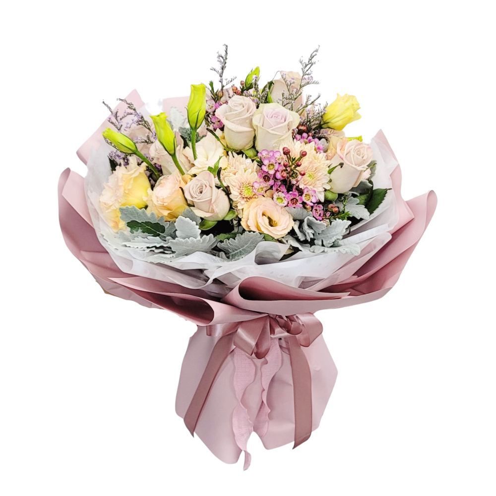 格蘭花店 - 鮮花花束 (玫瑰11支、桔梗、臘梅、銀葉菊、彩星) [GF00292]