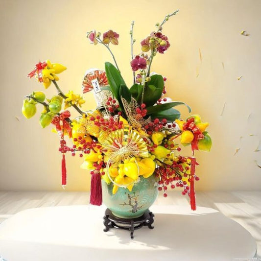 格蘭花店 - 五福臨門 五代果及小品蝴蝶蘭2棵 [GF00313] 蘭花 辦公室枱花 大堂枱花 開張 新春蘭花 年花 自家蘭花園種植