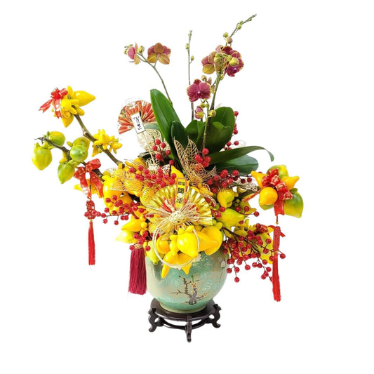 格蘭花店 - 五福臨門 五代果及小品蝴蝶蘭2棵 [GF00313] 蘭花 辦公室枱花 大堂枱花 開張 新春蘭花 年花 自家蘭花園種植